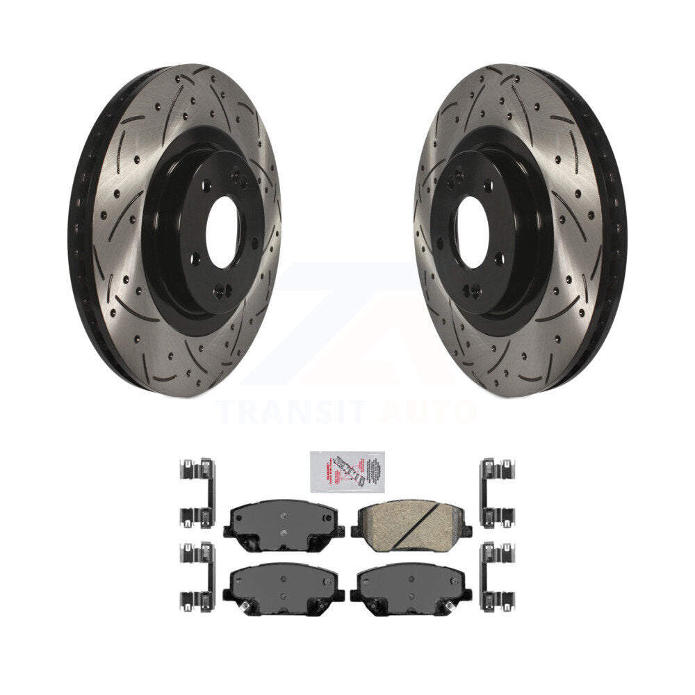 Front Coated Drilled Slot Disc Brake Rotor Ceramic Pad Kit For 2019-2020 Hyundai Santa Fe KDA-100098