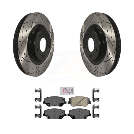 Front Coated Drilled Slot Disc Brake Rotor Ceramic Pad Kit For 2019-2020 Hyundai Santa Fe KDA-100098