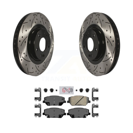 Front Coated Drilled Slot Disc Brake Rotor Ceramic Pad Kit For 2019-2020 Hyundai Santa Fe KDA-100099