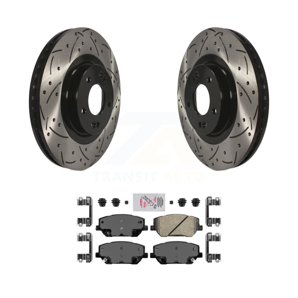 Front Coated Drilled Slot Disc Brake Rotor Ceramic Pad Kit For 2019-2020 Hyundai Santa Fe KDA-100099