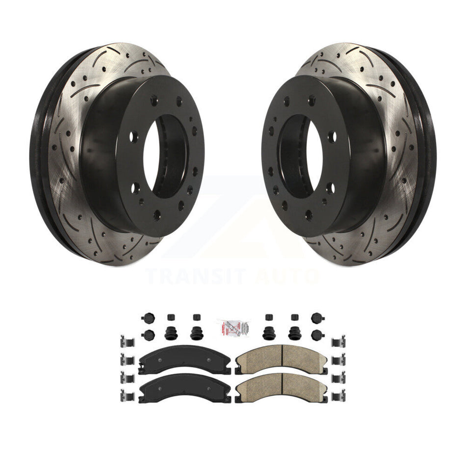 Front Drilled Slot Brake Rotor Ceramic Pad Kit For GMC Chevrolet Sierra 2500 HD Silverado KDA-100102