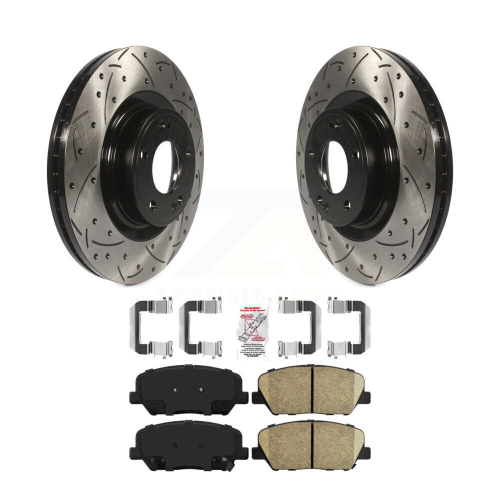 Front Coated Drilled Slotted Disc Brake Rotor & Ceramic Pad Kit For Hyundai Genesis Coupe KDA-100136