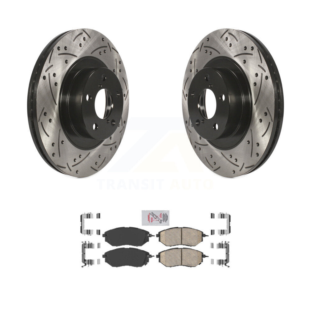 Front Drill Slot Disc Brake Rotors Ceramic Pad Kit For 2009 Subaru Legacy 3.0 R with 3.0L KDA-100142