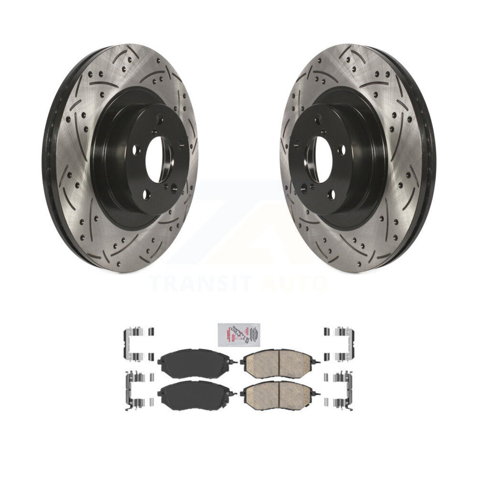 Front Drill Slot Disc Brake Rotors Ceramic Pad Kit For 2009 Subaru Legacy 3.0 R with 3.0L KDA-100142