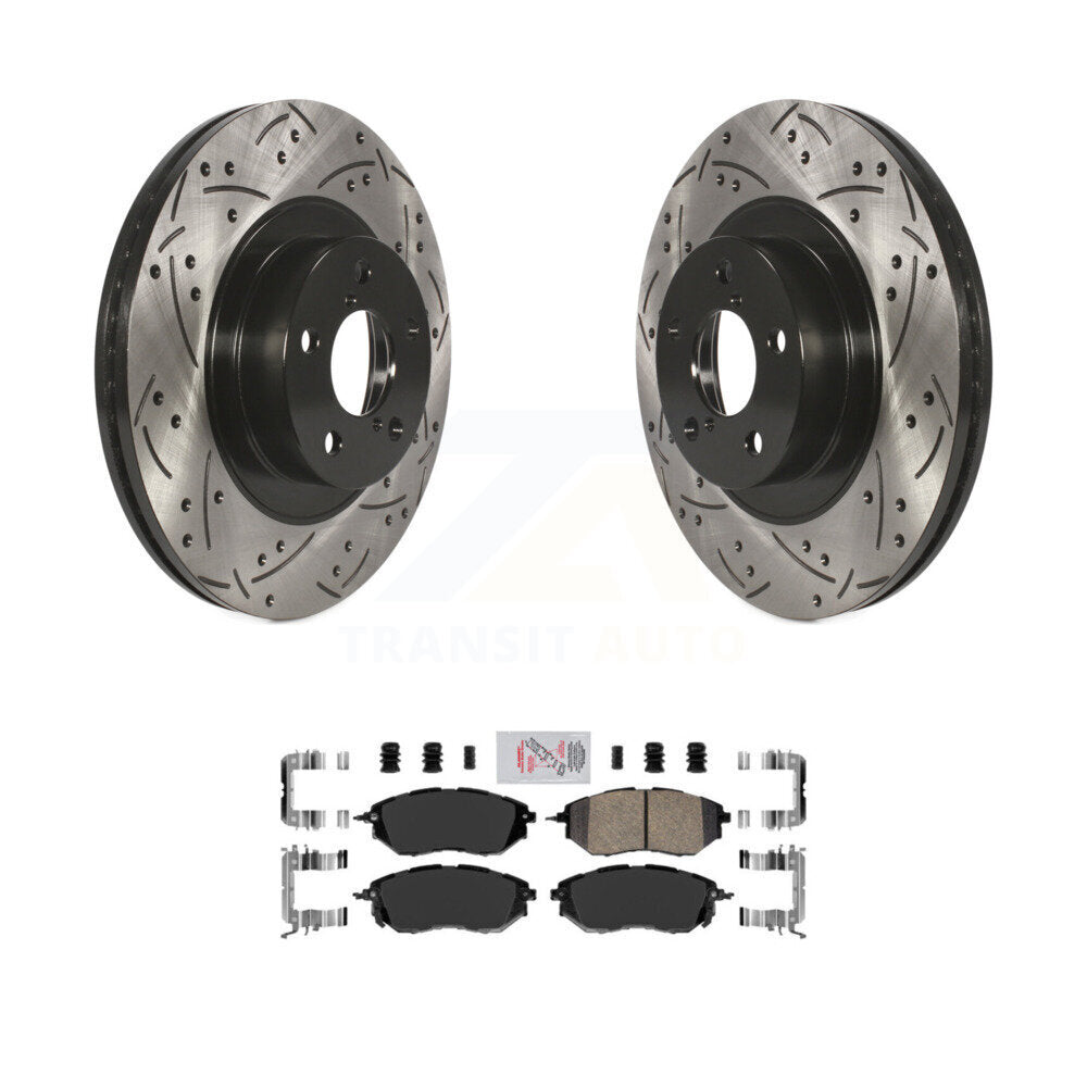 Front Drill Slot Disc Brake Rotors Ceramic Pad Kit For 2009 Subaru Legacy 3.0 R with 3.0L KDA-100143