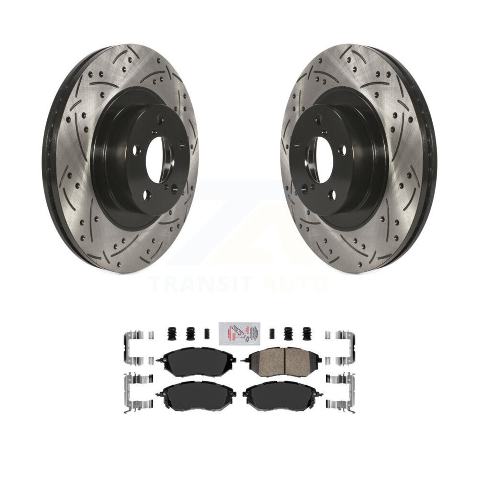Front Drill Slot Disc Brake Rotors Ceramic Pad Kit For 2009 Subaru Legacy 3.0 R with 3.0L KDA-100143