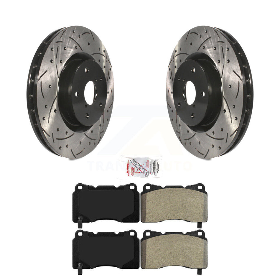 Front Coated Drill Slot Disc Brake Rotor Semi-Metallic Pad Kit For Subaru Impreza WRX STI KDA-100164