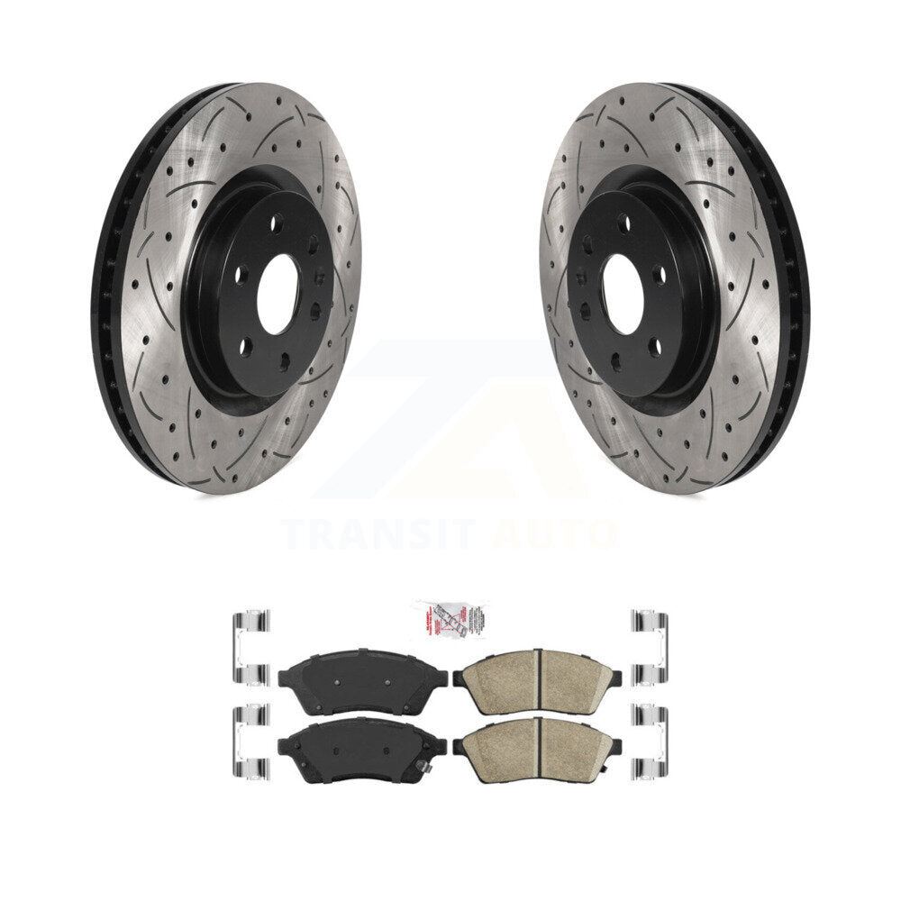 Front Coated Drilled Slotted Disc Brake Rotors Ceramic Pad Kit For Cadillac SRX Saab 9-4X KDA-100175