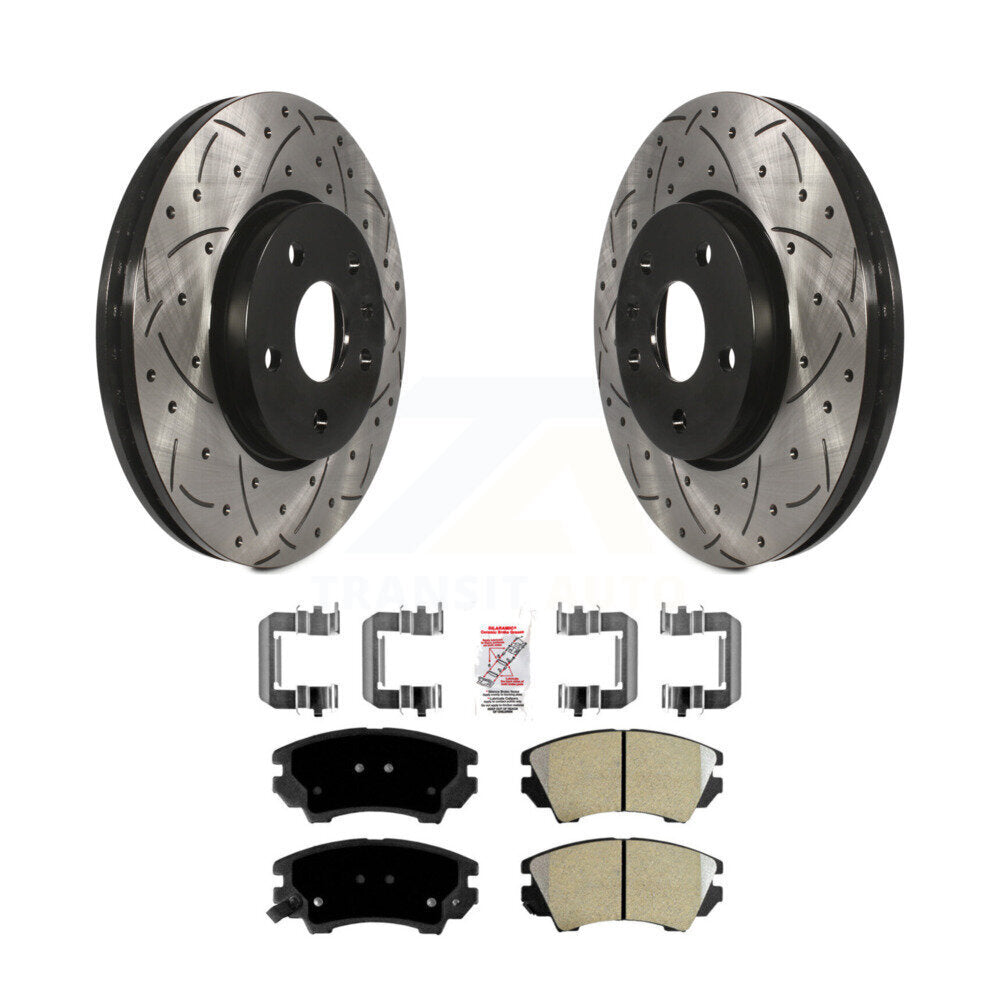 Front Drill Slot Disc Brake Rotors Semi-Metallic Pad Kit For Chevrolet Camaro GMC Terrain KDA-100184
