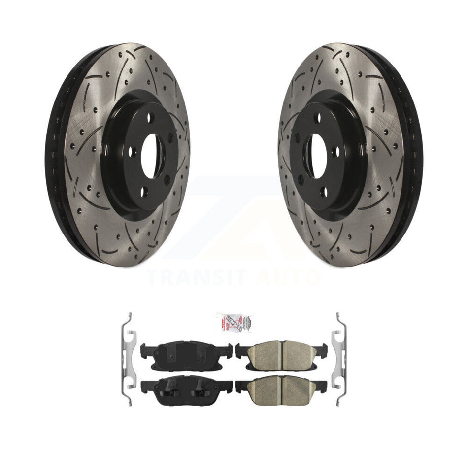 Front Coated Drilled Slotted Disc Brake Rotors And Ceramic Pads Kit For Ford Edge KDA-100214