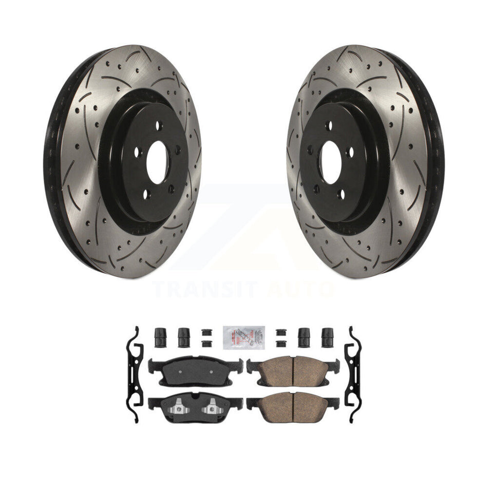 Front Drill Slot Brake Rotor Ceramic Pad Kit For Lincoln Nautilus With Vented Rear Rotors KDA-100225