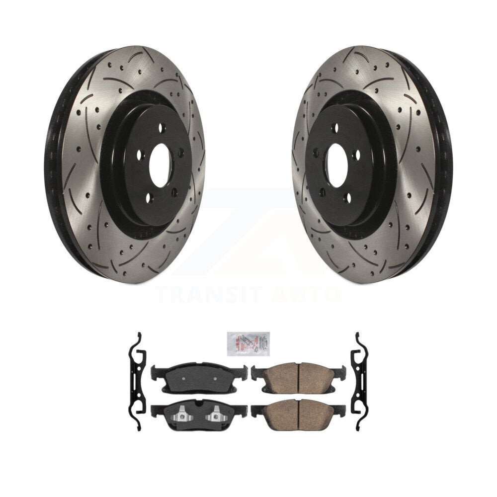 Front Drill Slot Brake Rotor Ceramic Pad Kit For Lincoln Nautilus With Vented Rear Rotors KDA-100226