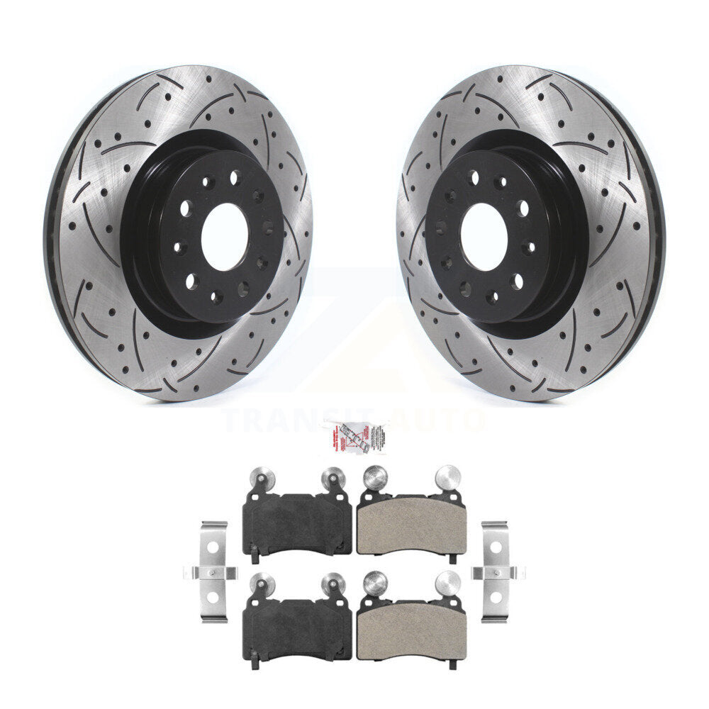 Front Drill Slot Brake Rotors Semi-Metallic Pad Kit For Cadillac Chevrolet Camaro CTS CT6 KDA-100245