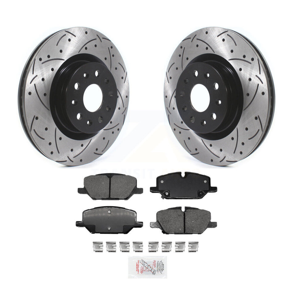 Front Drill Slot Disc Brake Rotors Ceramic Pad Kit For 2022 Chevrolet Camaro LT with 2.0L KDA-100250