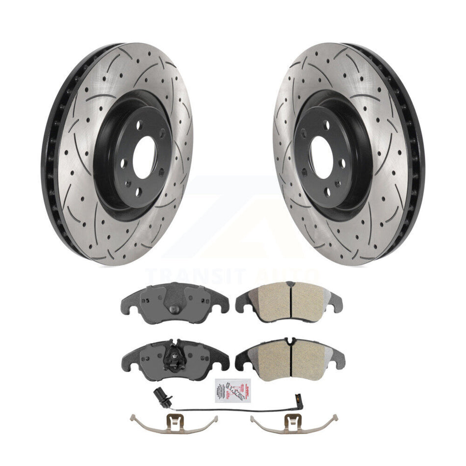Front Coated Drilled Slotted Disc Brake Rotors And Semi-Metallic Pads Kit For Audi A6 KDA-100271