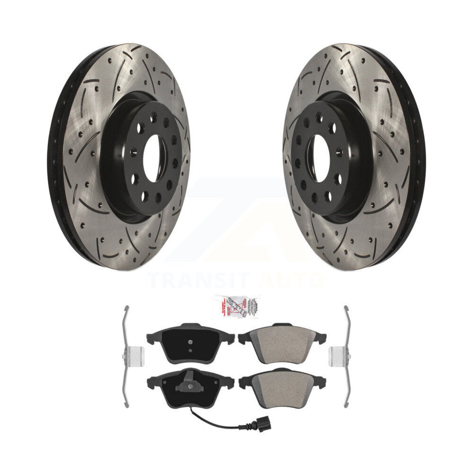 Front Drilled Slot Brake Rotor & Semi-Metallic Pad Kit For 2008-2009 Audi TT Quattro 3.2L KDA-100280