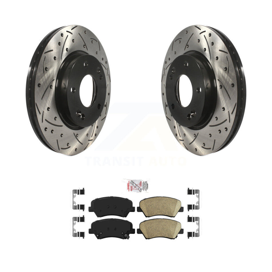 Front Drilled Slot Brake Rotors Ceramic Pad Kit For Hyundai Elantra GT Kia Forte Veloster KDA-100282