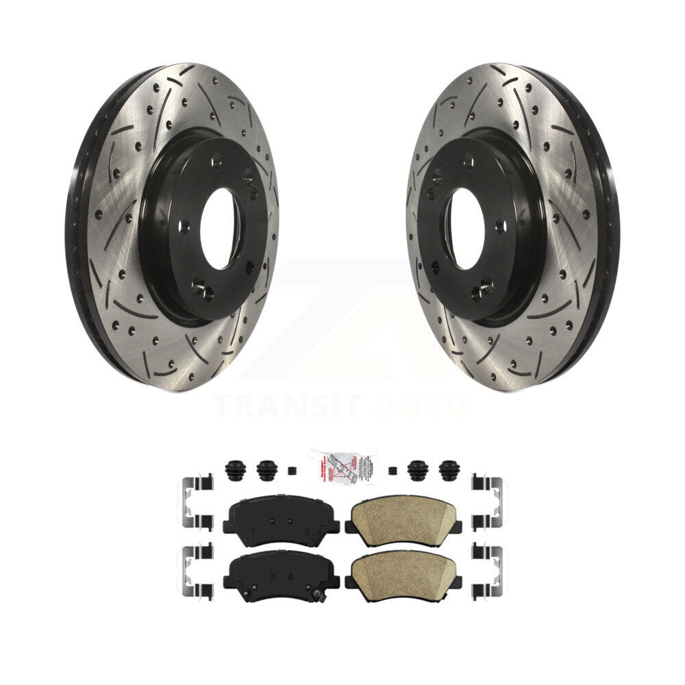 Front Drilled Slot Brake Rotors Ceramic Pad Kit For Hyundai Elantra GT Kia Forte Veloster KDA-100283