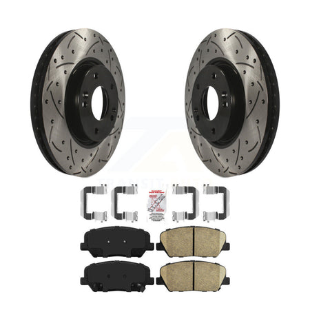 Front Drill Slot Brake Rotors Ceramic Pad Kit For 2013-2015 Hyundai Veloster Turbocharged KDA-100284