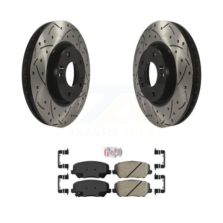 Front Coated Drilled Slotted Disc Brake Rotor & Ceramic Pad Kit For Kia Forte Forte5 Koup KDA-100285