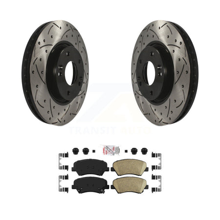 Front Coated Drilled Slotted Disc Brake Rotors And Ceramic Pads Kit For Kia Forte KDA-100287