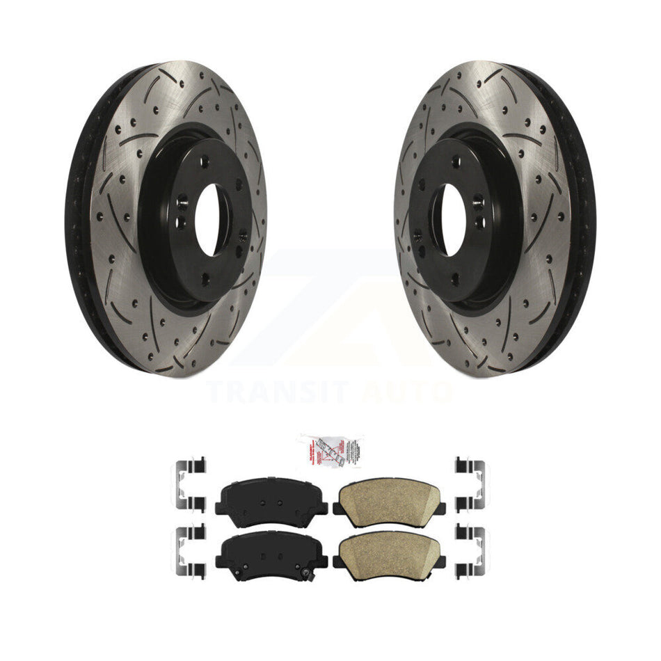 Front Coated Drilled Slotted Disc Brake Rotors And Ceramic Pads Kit For Kia Forte KDA-100288