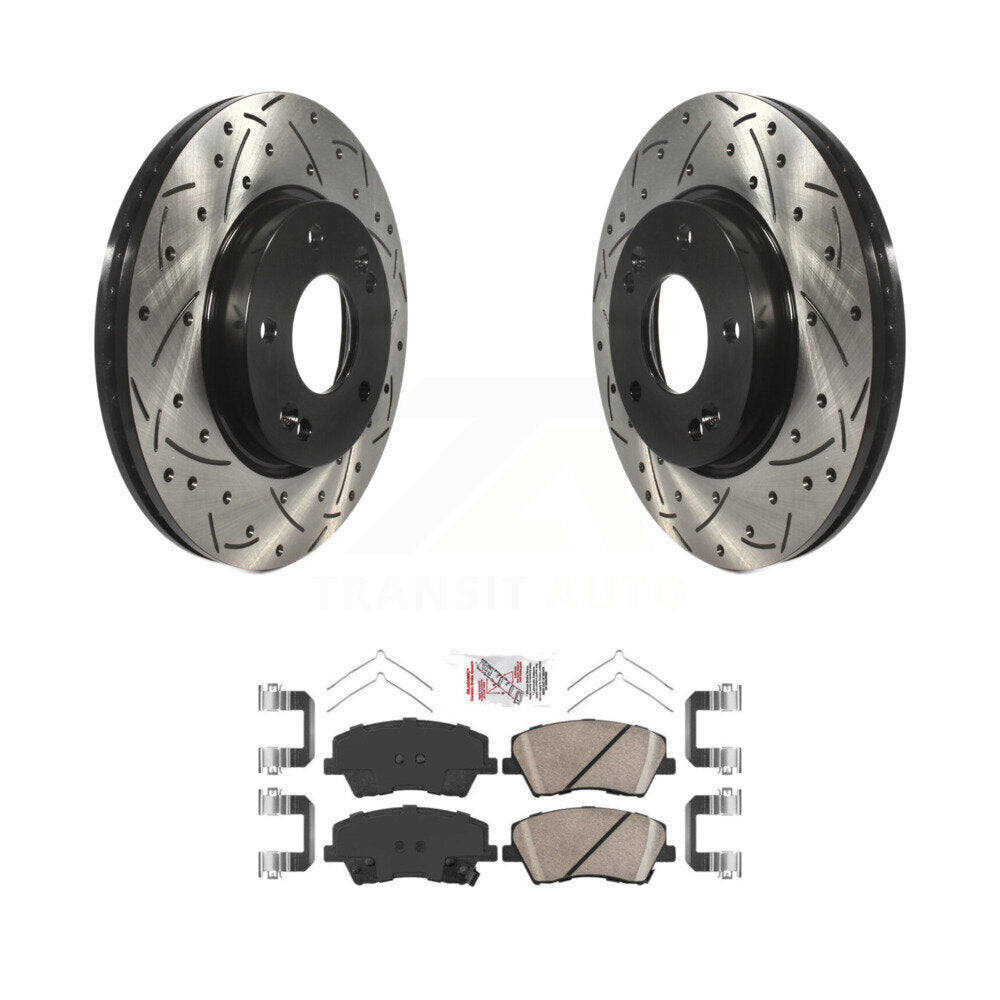 Front Coated Drilled Slotted Disc Brake Rotors And Ceramic Pads Kit For Hyundai Elantra KDA-100291