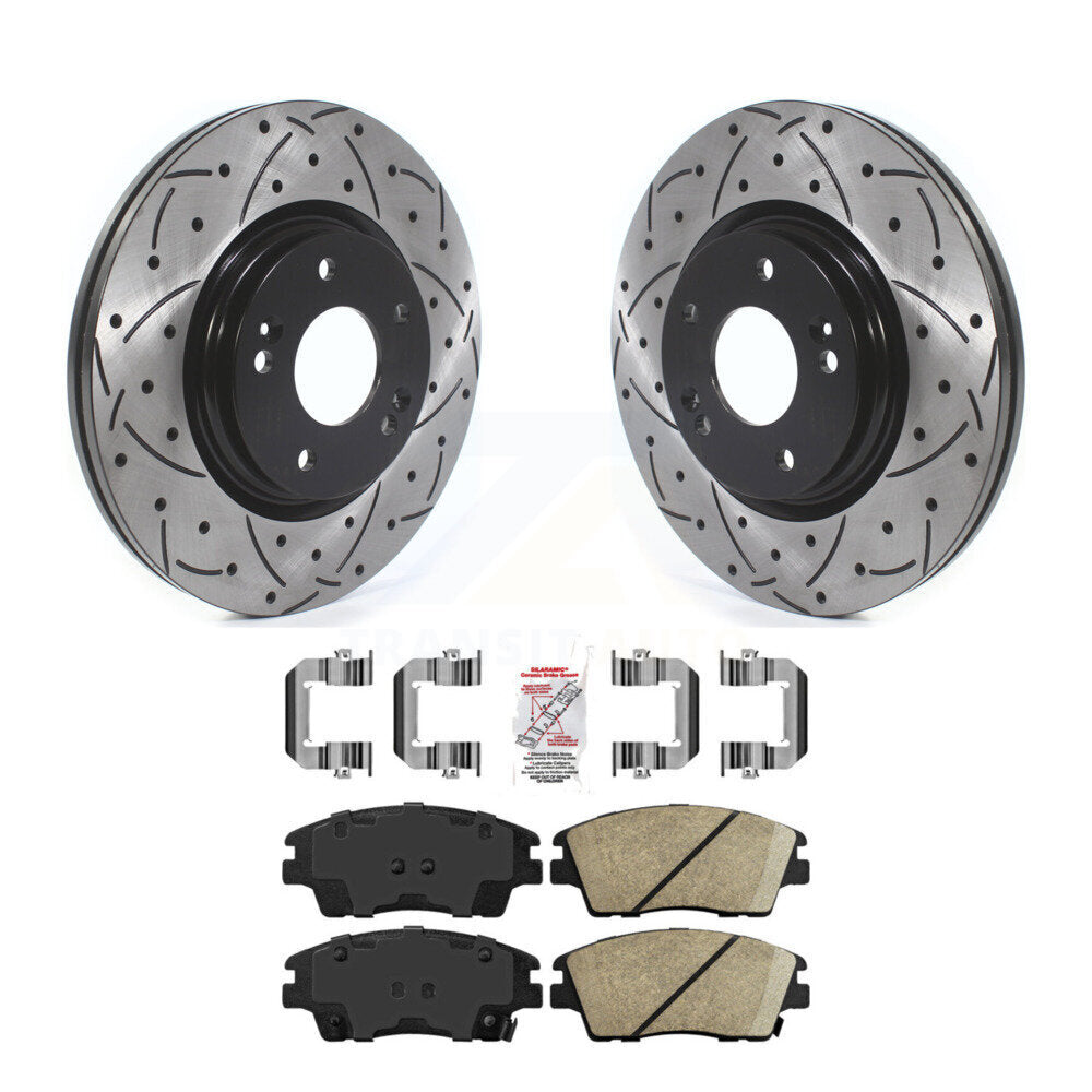 Front Drill Slot Disc Brake Rotor Ceramic Pad Kit For Hyundai Elantra Tucson Kia Sportage KDA-100293