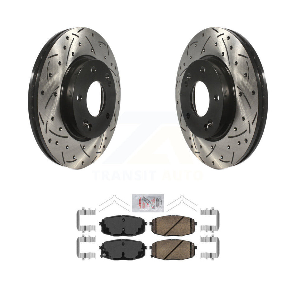 Front Drilled Slot Brake Rotors Ceramic Pad Kit For Kia Hyundai Kona Seltos Forte Soul GT KDA-100295