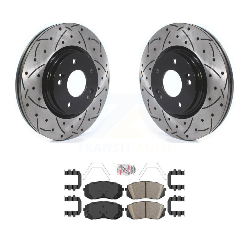 Front Drill Slot Brake Rotor Ceramic Pad Kit For Kia Hyundai Kona Seltos Forte Elantra GT KDA-100296