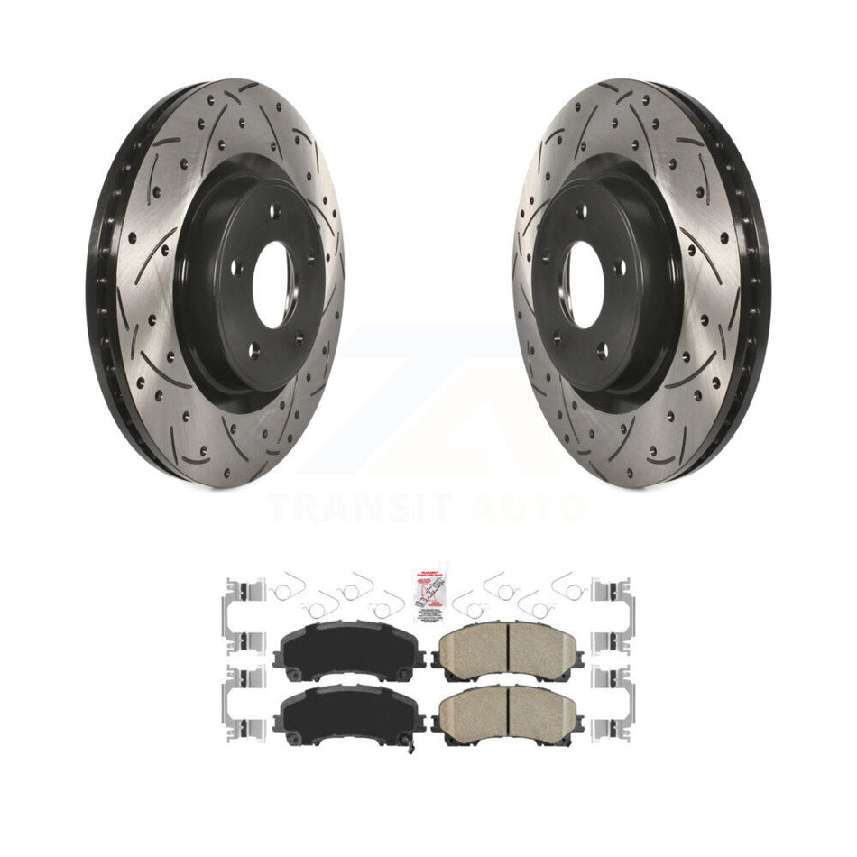 Front Coated Drilled Slotted Disc Brake Rotor & Ceramic Pad Kit For INFINITI Q50 QX50 Q60 KDA-100302