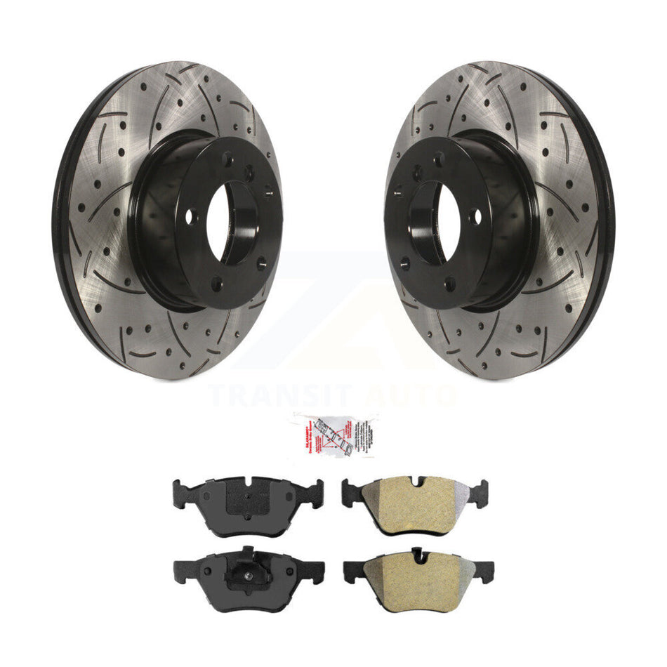 Front Coated Drilled Slotted Disc Brake Rotors And Semi-Metallic Pad Kit For BMW X1 328xi KDA-100326