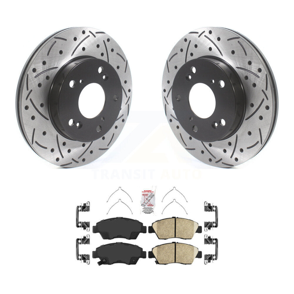 Front Coated Drilled Slotted Disc Brake Rotor & Ceramic Pad Kit For Honda Civic Acura RSX KDA-100332