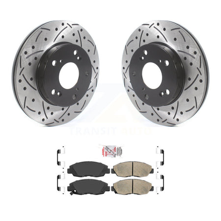 Front Coated Drilled Slotted Disc Brake Rotors And Ceramic Pads Kit For Honda Civic KDA-100336