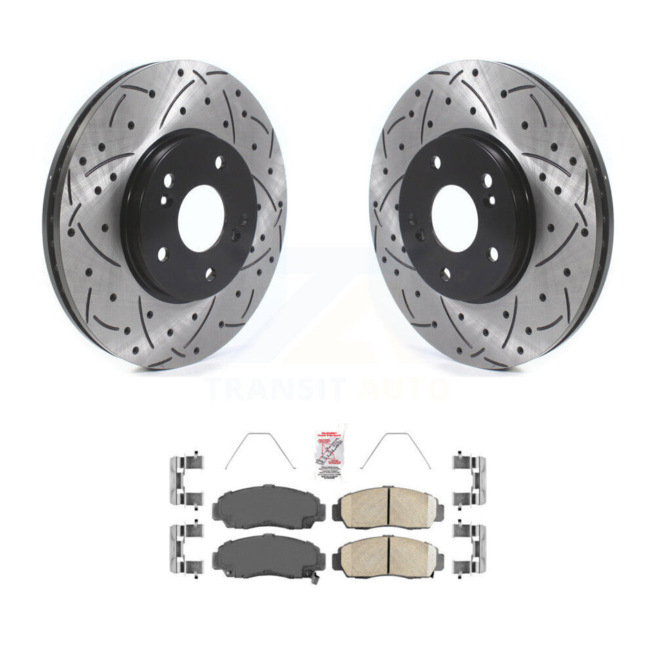 Front Coated Drill Slot Disc Brake Rotor Ceramic Pad Kit For Honda Accord Acura TSX TL CL KDA-100354