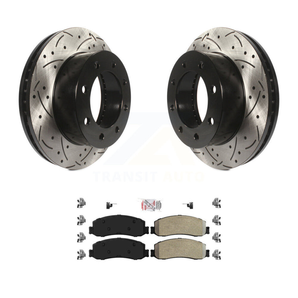 Front Drilled Slot Brake Rotors Semi-Metallic Pad Kit For Ford F-250 Super Duty F-350 4WD KDA-100370