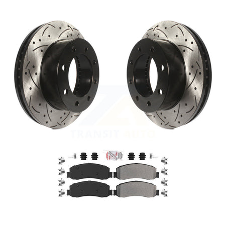 Front Drilled Slot Brake Rotors Semi-Metallic Pad Kit For Ford F-250 Super Duty F-350 4WD KDA-100371