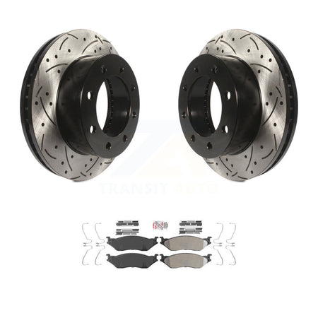 Front Coated Drill Slot Disc Brake Rotors Semi-Metallic Pad Kit For Ford F-450 Super Duty KDA-100373