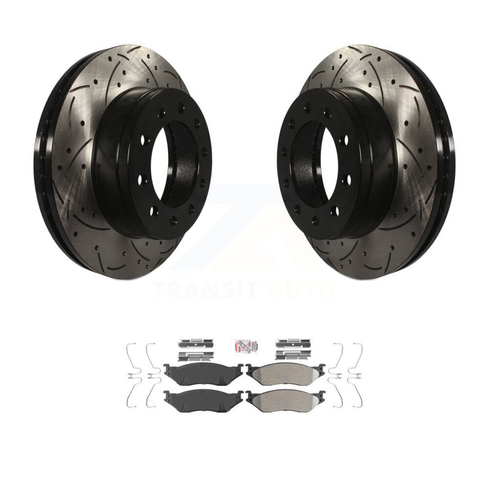 Front Drill Slot Brake Rotors Semi-Metallic Pad Kit For Ford F-450 Super Duty F-550 CF500 KDA-100375