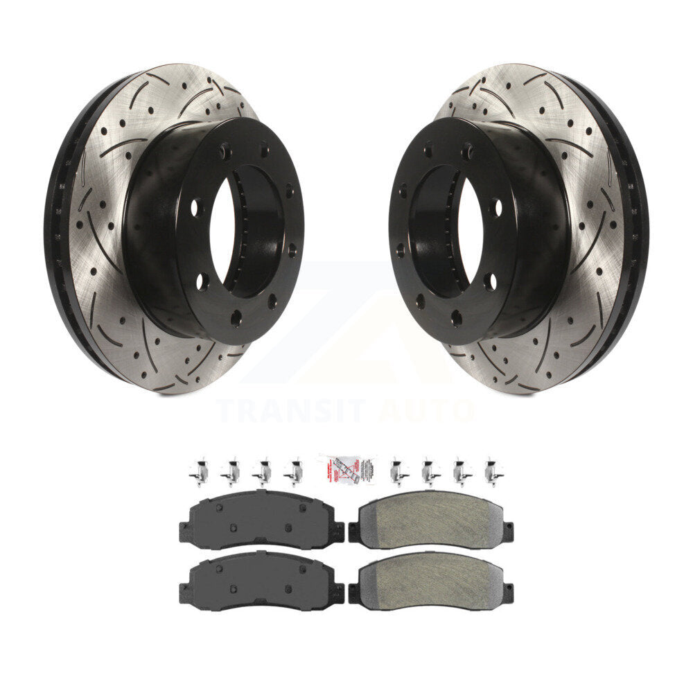 Front Drilled Slot Disc Brake Rotor Semi-Metallic Pad Kit For Ford F-250 Super Duty F-350 KDA-100376