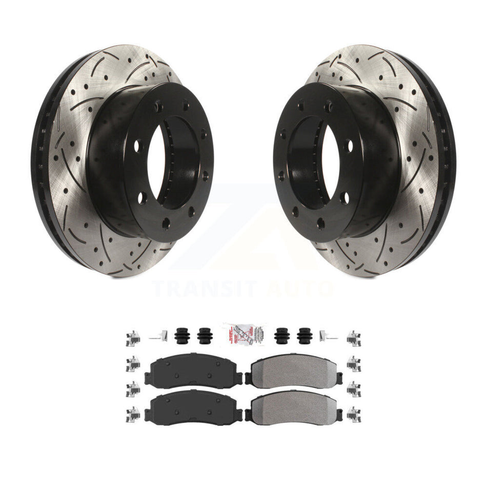 Front Drilled Slot Brake Rotors Semi-Metallic Pad Kit For Ford F-350 Super Duty F-250 4WD KDA-100379