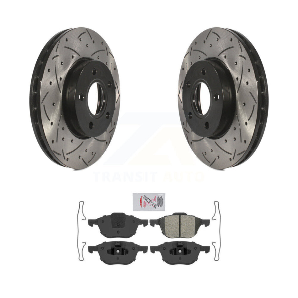 Front Coated Drilled Slotted Disc Brake Rotors Semi-Metallic Pad Kit For Ford Focus C-Max KDA-100383