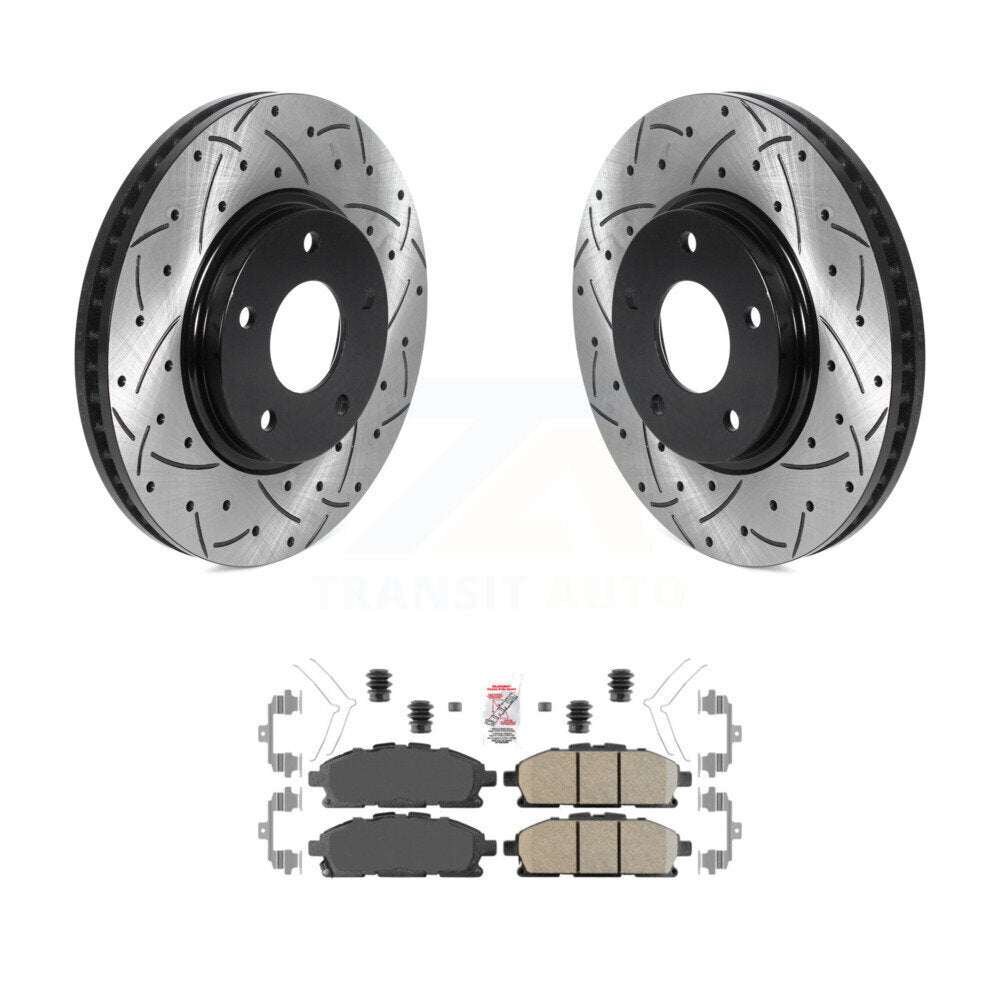 Front Coated Drilled Slotted Disc Brake Rotors Ceramic Pad Kit For 2011-2017 Nissan Quest KDA-100386