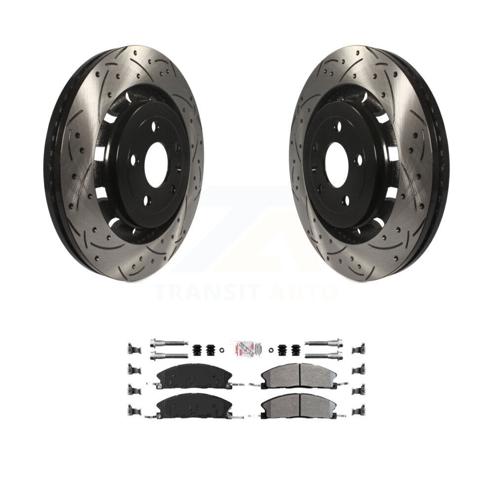 Front Drilled Slot Brake Rotor Semi-Metallic Pad Kit For Ford Explorer Flex Taurus Police KDA-100398