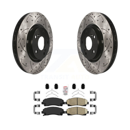 Front Coated Drilled Slotted Disc Brake Rotors And Ceramic Pad Kit For 2009-2014 Acura TL KDA-100431