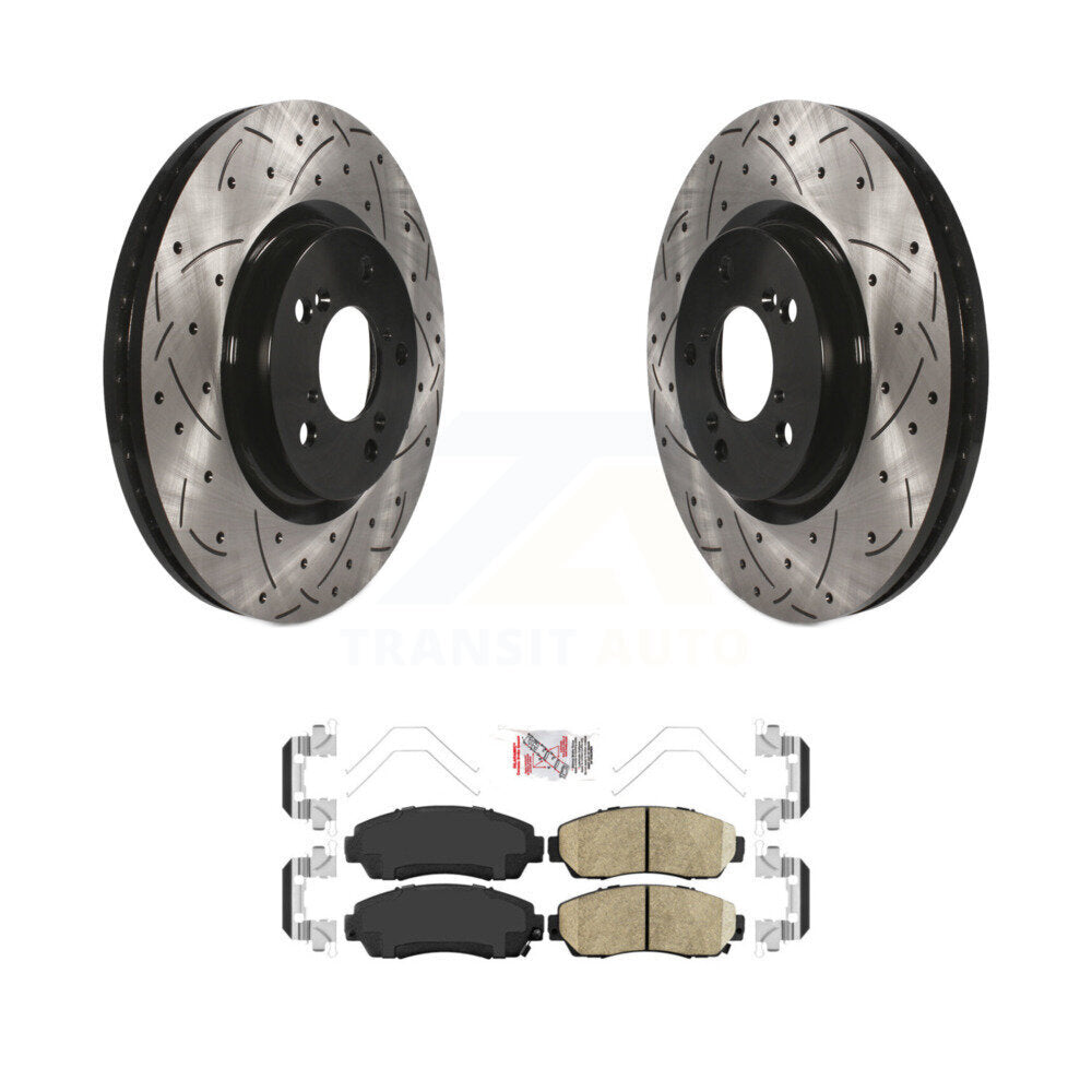 Front Coated Drilled Slotted Disc Brake Rotor Ceramic Pad Kit For 2011-2014 Honda Odyssey KDA-100434