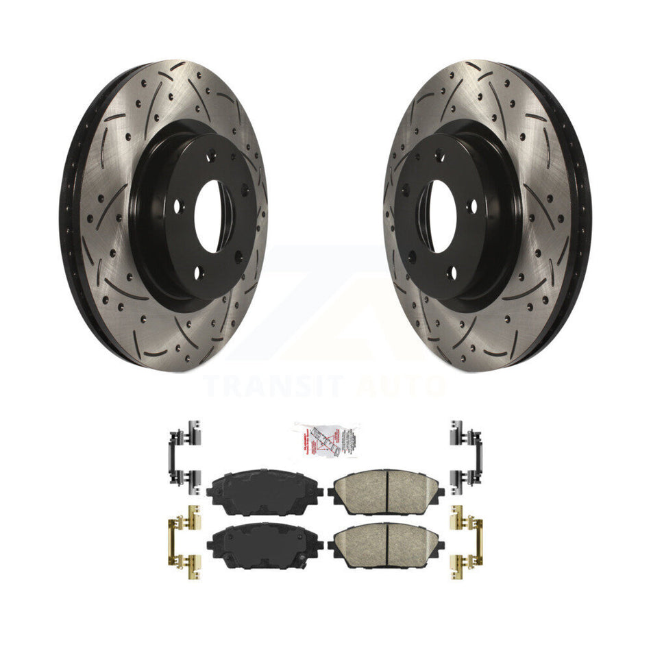 Front Coated Drilled Slotted Disc Brake Rotors And Ceramic Pad Kit For Mazda 3 CX-3 Sport KDA-100448
