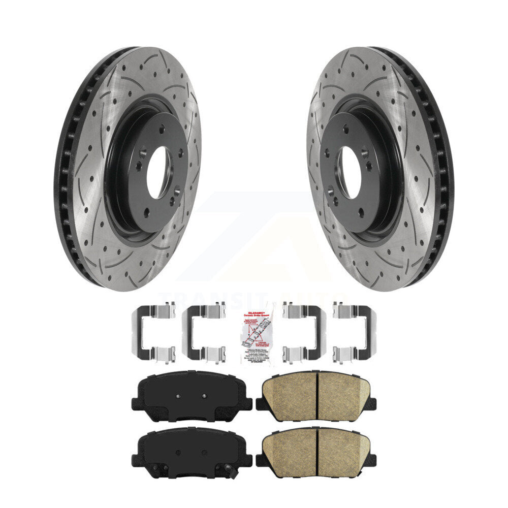 Front Coated Drilled Slot Disc Brake Rotors Ceramic Pad Kit For 2011-2015 Kia Optima 2.0L KDA-100450