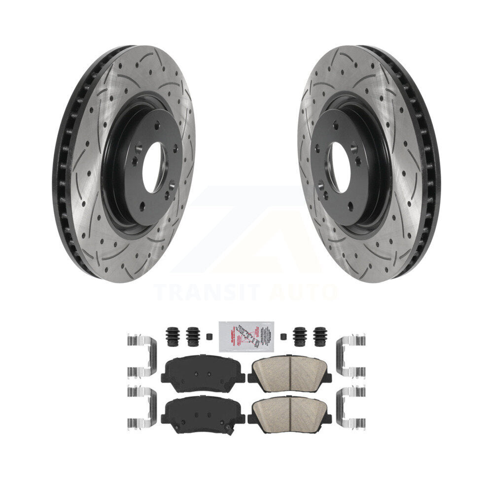 Front Coated Drilled Slotted Disc Brake Rotor Ceramic Pad Kit For 2012-2017 Hyundai Azera KDA-100452