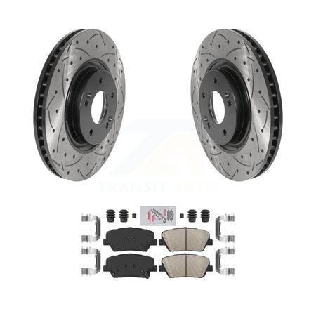 Front Coated Drilled Slotted Disc Brake Rotor Ceramic Pad Kit For 2012-2017 Hyundai Azera KDA-100452